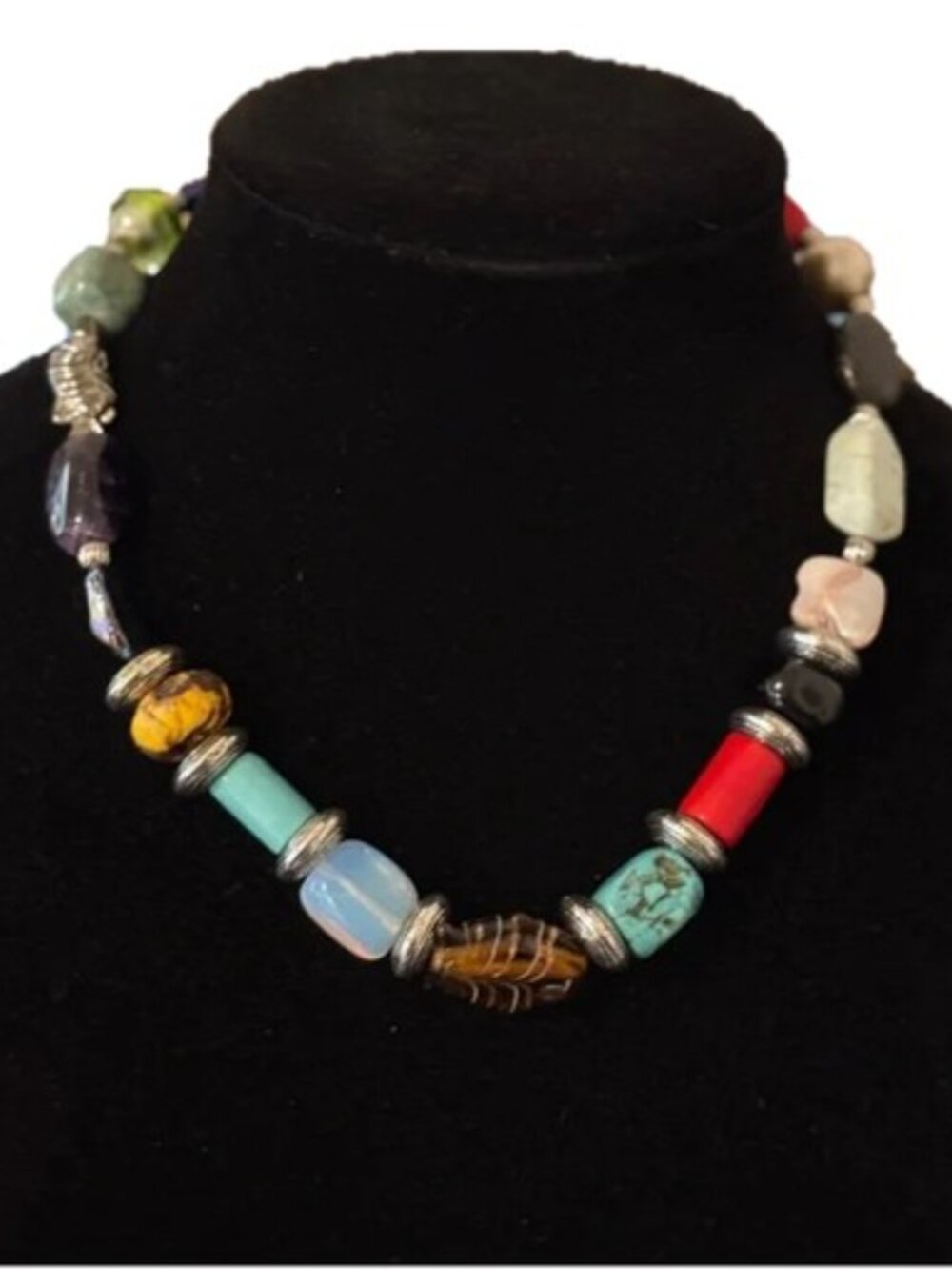 Colorful Gemstone and Glass Beaded Necklace
